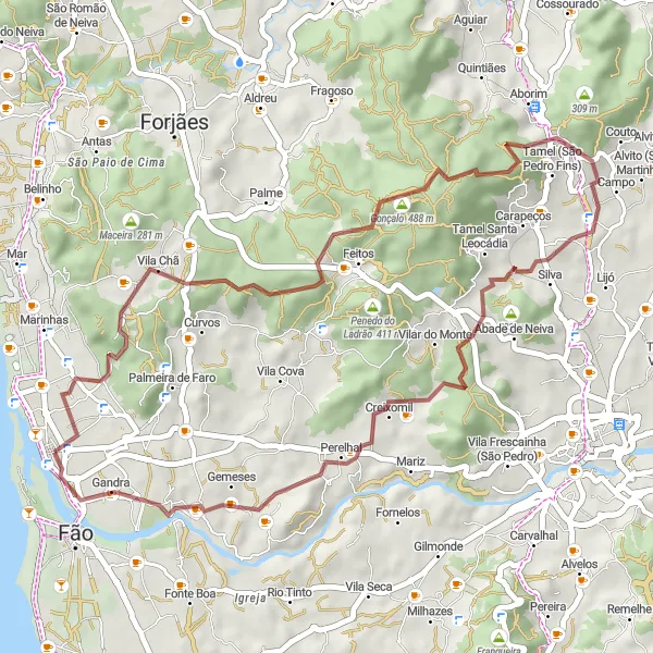 Miniatura do mapa de inspiração para ciclismo "Pelourinho de Esposende Loop" em Norte, Portugal. Gerado pelo planejador de rotas de ciclismo Tarmacs.app