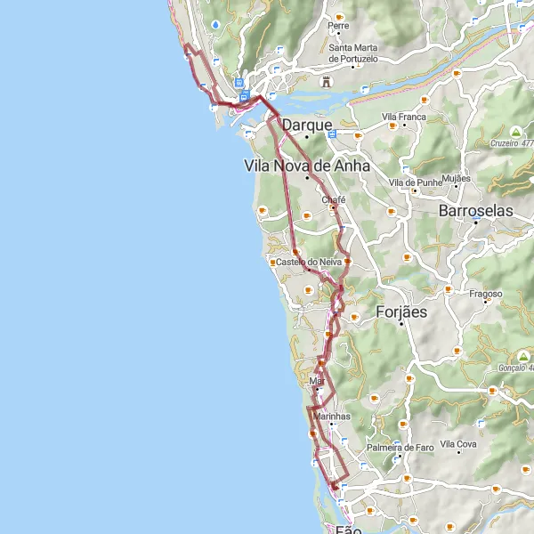 Miniatura do mapa de inspiração para ciclismo "Trilho pela natureza de Esposende" em Norte, Portugal. Gerado pelo planejador de rotas de ciclismo Tarmacs.app