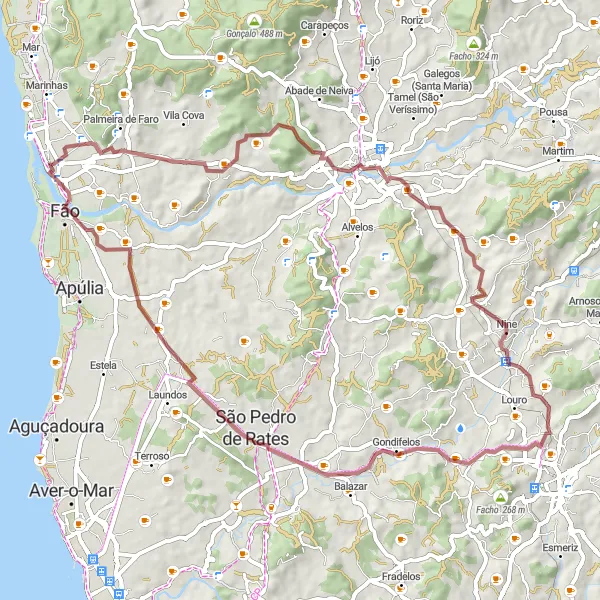 Miniatura do mapa de inspiração para ciclismo "Caminho cultural por Esposende" em Norte, Portugal. Gerado pelo planejador de rotas de ciclismo Tarmacs.app