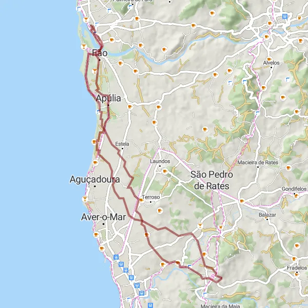 Miniatura do mapa de inspiração para ciclismo "Rota pitoresca por Esposende" em Norte, Portugal. Gerado pelo planejador de rotas de ciclismo Tarmacs.app
