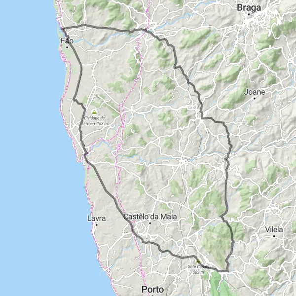 Miniatura do mapa de inspiração para ciclismo "Aventura pelas estradas de Norte Portugal" em Norte, Portugal. Gerado pelo planejador de rotas de ciclismo Tarmacs.app
