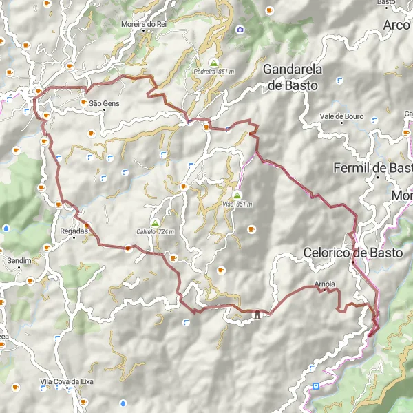 Miniatura do mapa de inspiração para ciclismo "Rota de Ciclismo em Caminhos de Terra de Fafe" em Norte, Portugal. Gerado pelo planejador de rotas de ciclismo Tarmacs.app