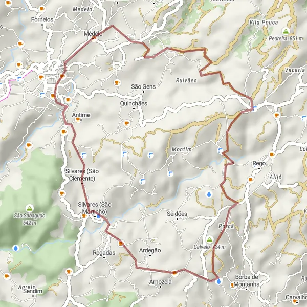 Map miniature of "Gravel Adventures in Fafe" cycling inspiration in Norte, Portugal. Generated by Tarmacs.app cycling route planner