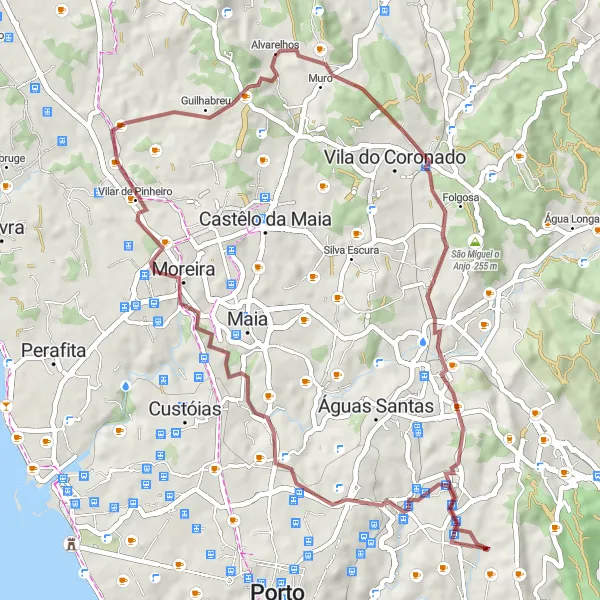 Map miniature of "Rio Tinto Gravel Adventure" cycling inspiration in Norte, Portugal. Generated by Tarmacs.app cycling route planner