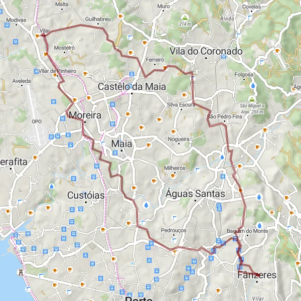 Map miniature of "Gravel Adventure to Baguim do Monte" cycling inspiration in Norte, Portugal. Generated by Tarmacs.app cycling route planner