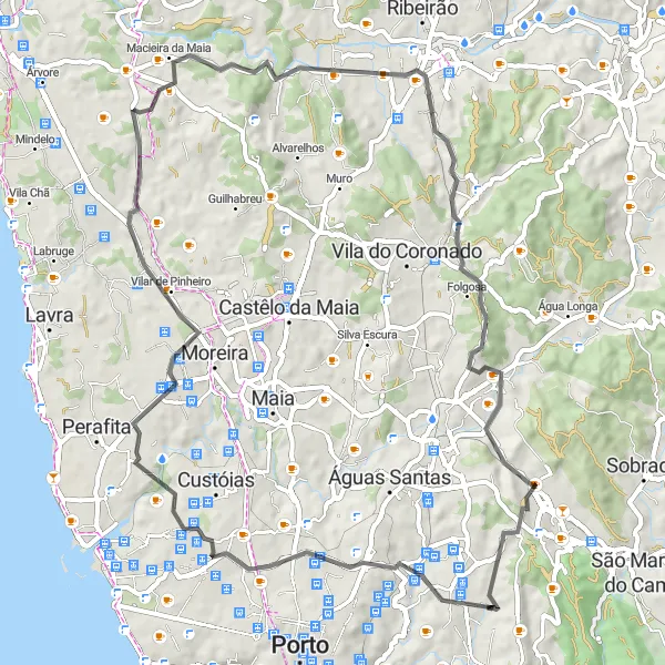 Miniatura do mapa de inspiração para ciclismo "Rota de Estrada de Fânzeres a Montezelo" em Norte, Portugal. Gerado pelo planejador de rotas de ciclismo Tarmacs.app
