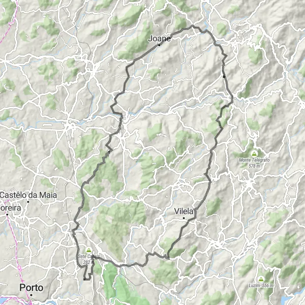 Miniatura do mapa de inspiração para ciclismo "Ciclo de Longa Distância por Terras Rurais" em Norte, Portugal. Gerado pelo planejador de rotas de ciclismo Tarmacs.app