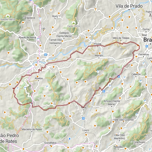 Miniatura do mapa de inspiração para ciclismo "Explorando Carvalhal e Vilar de Figos" em Norte, Portugal. Gerado pelo planejador de rotas de ciclismo Tarmacs.app