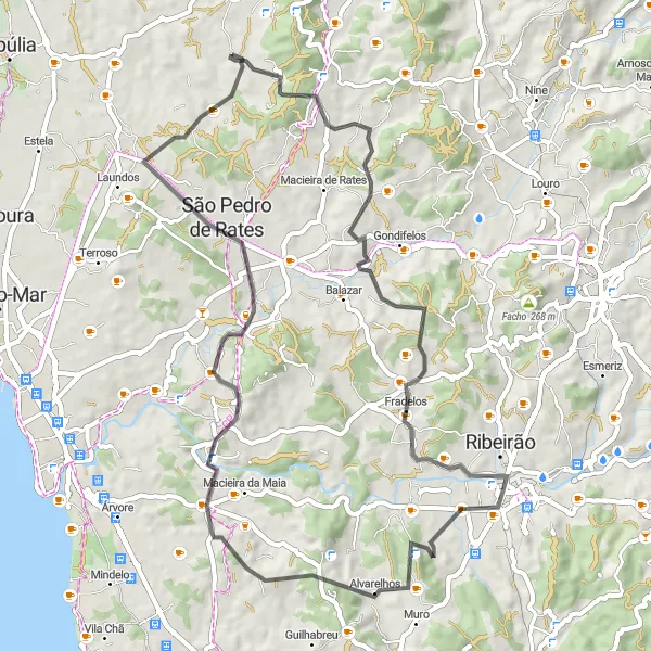 Miniatura do mapa de inspiração para ciclismo "Rota Panorâmica por Gueral e Alvarelhos" em Norte, Portugal. Gerado pelo planejador de rotas de ciclismo Tarmacs.app