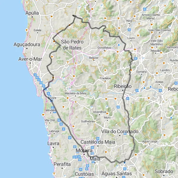 Miniatura do mapa de inspiração para ciclismo "Caminho Histórico por Gueral e Cividade de Terroso" em Norte, Portugal. Gerado pelo planejador de rotas de ciclismo Tarmacs.app