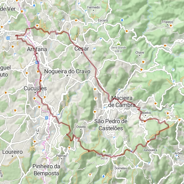 Miniatura do mapa de inspiração para ciclismo "Rota de Ciclismo de Gravel com 68 km perto de Feira" em Norte, Portugal. Gerado pelo planejador de rotas de ciclismo Tarmacs.app
