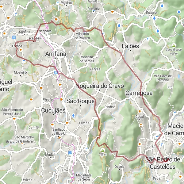 Miniatura do mapa de inspiração para ciclismo "Aventura Pelas Montanhas de Feira" em Norte, Portugal. Gerado pelo planejador de rotas de ciclismo Tarmacs.app