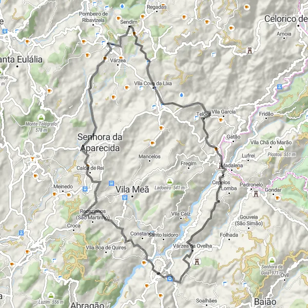 Miniatura do mapa de inspiração para ciclismo "Rota dos Vinhos Verdes" em Norte, Portugal. Gerado pelo planejador de rotas de ciclismo Tarmacs.app