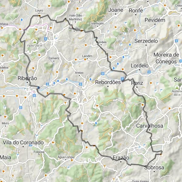 Map miniature of "Modelos, Outeiro Alto, Ribeirão, Gavião, Bairro, Ferreira" cycling inspiration in Norte, Portugal. Generated by Tarmacs.app cycling route planner