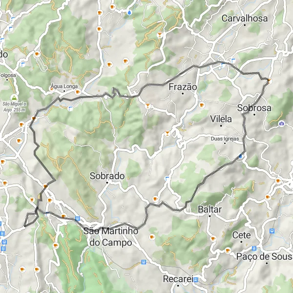 Map miniature of "Vandoma, Cruzeiro-Baltar, Valongo, Sete Casais, Seroa, Ferreira" cycling inspiration in Norte, Portugal. Generated by Tarmacs.app cycling route planner