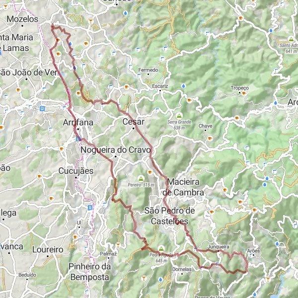 Map miniature of "Fiães - Serra do Arestal Gravel Adventure" cycling inspiration in Norte, Portugal. Generated by Tarmacs.app cycling route planner