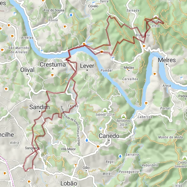 Miniatura do mapa de inspiração para ciclismo "Trilho das Colinas" em Norte, Portugal. Gerado pelo planejador de rotas de ciclismo Tarmacs.app