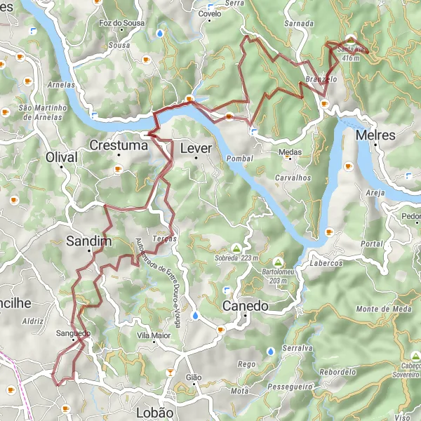 Map miniature of "Fiães - Serra das Flores Gravel Route" cycling inspiration in Norte, Portugal. Generated by Tarmacs.app cycling route planner