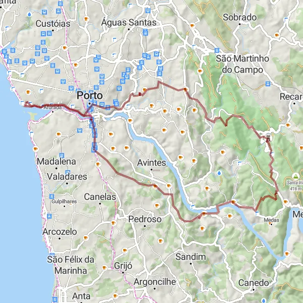 Map miniature of "Scenic Gravel Ride to Foz do Douro" cycling inspiration in Norte, Portugal. Generated by Tarmacs.app cycling route planner