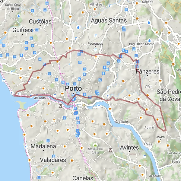 Map miniature of "Foz do Douro Gravel Loop" cycling inspiration in Norte, Portugal. Generated by Tarmacs.app cycling route planner