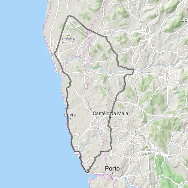 Map miniature of "Exploring Beautiful Landscapes of Porto and Gaia" cycling inspiration in Norte, Portugal. Generated by Tarmacs.app cycling route planner