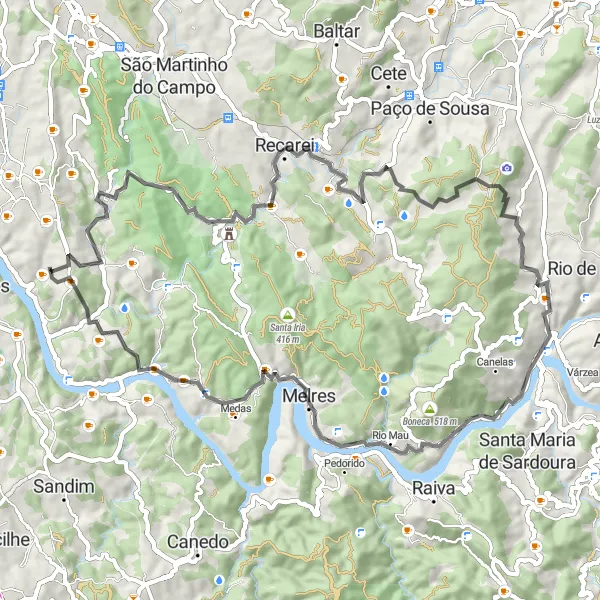 Miniatura do mapa de inspiração para ciclismo "Circuito das Aldeias" em Norte, Portugal. Gerado pelo planejador de rotas de ciclismo Tarmacs.app