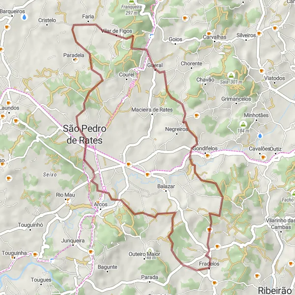 Miniatura do mapa de inspiração para ciclismo "Rota de Gravel em Fradelos e Arredores" em Norte, Portugal. Gerado pelo planejador de rotas de ciclismo Tarmacs.app