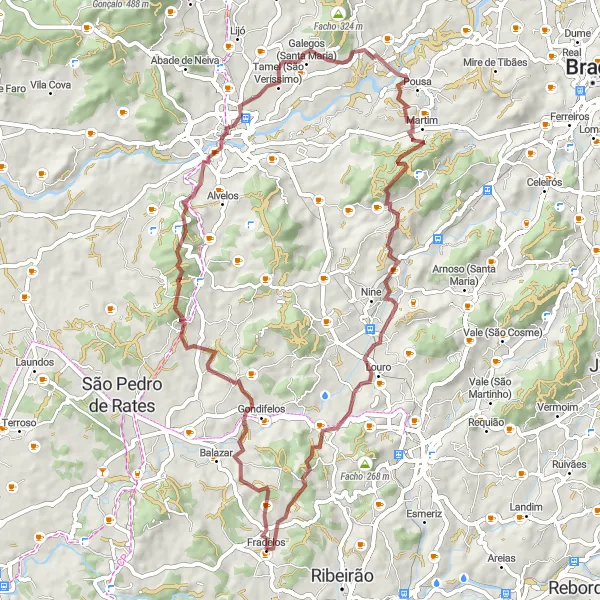 Miniatura do mapa de inspiração para ciclismo "Jornada Rústica de Fradelos" em Norte, Portugal. Gerado pelo planejador de rotas de ciclismo Tarmacs.app