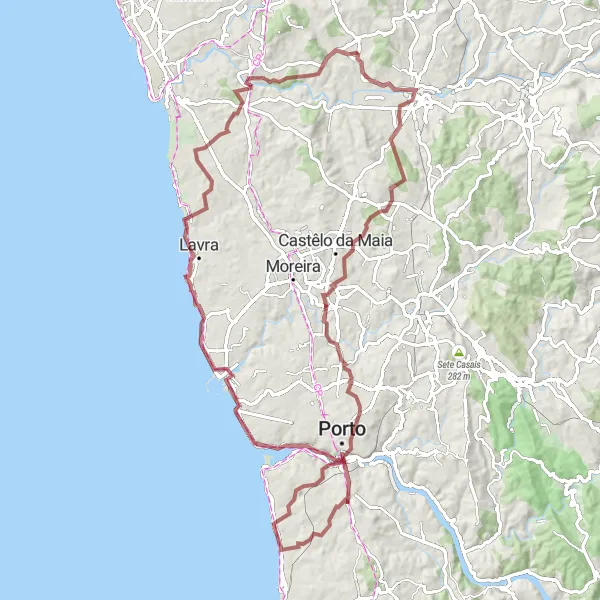 Miniatura do mapa de inspiração para ciclismo "Desafio de Gravel de Fradelos a Vila Nova de Gaia" em Norte, Portugal. Gerado pelo planejador de rotas de ciclismo Tarmacs.app