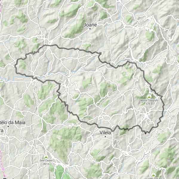 Miniatura do mapa de inspiração para ciclismo "Desafio das Colinas de Fradelos" em Norte, Portugal. Gerado pelo planejador de rotas de ciclismo Tarmacs.app