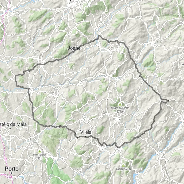 Miniatura do mapa de inspiração para ciclismo "Desafio de Road de Fradelos a Trofa" em Norte, Portugal. Gerado pelo planejador de rotas de ciclismo Tarmacs.app