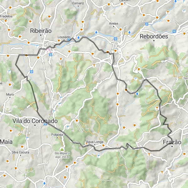 Miniatura do mapa de inspiração para ciclismo "Circuito de Ciclismo Água Longa - Lousado" em Norte, Portugal. Gerado pelo planejador de rotas de ciclismo Tarmacs.app