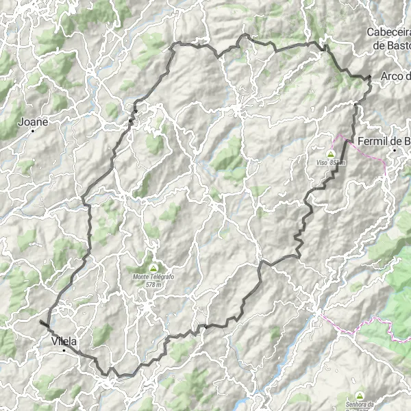Miniatura do mapa de inspiração para ciclismo "Exploração pelos Campos em Malhadouro e Várzea Cova" em Norte, Portugal. Gerado pelo planejador de rotas de ciclismo Tarmacs.app