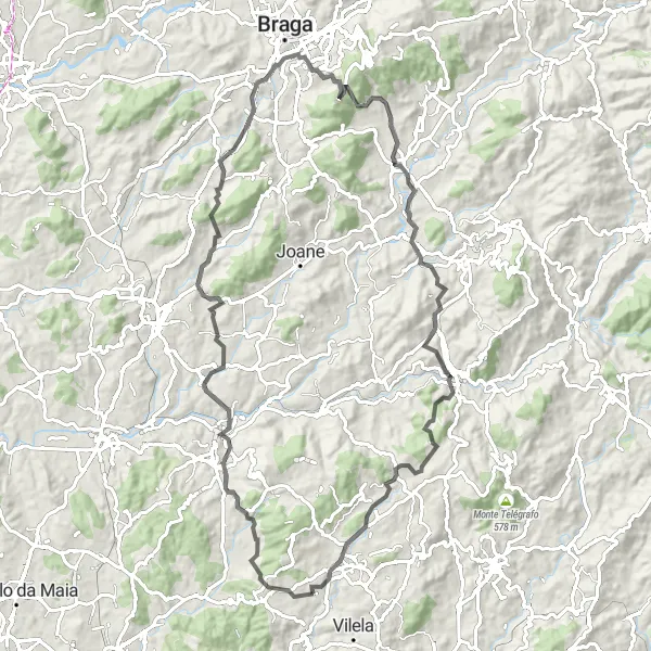 Miniatura do mapa de inspiração para ciclismo "Desafio pela Estrada em Lijó e São Pedro" em Norte, Portugal. Gerado pelo planejador de rotas de ciclismo Tarmacs.app