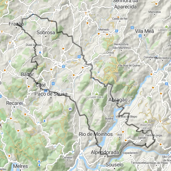 Miniatura do mapa de inspiração para ciclismo "Desafio pelas Colinas em Abragão e Vilela" em Norte, Portugal. Gerado pelo planejador de rotas de ciclismo Tarmacs.app
