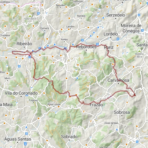 Map miniature of "Journey through Paços de Ferreira and Freamunde" cycling inspiration in Norte, Portugal. Generated by Tarmacs.app cycling route planner