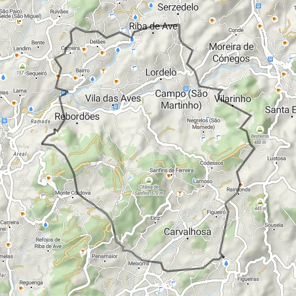 Miniatura do mapa de inspiração para ciclismo "Caminho até Raimonda" em Norte, Portugal. Gerado pelo planejador de rotas de ciclismo Tarmacs.app