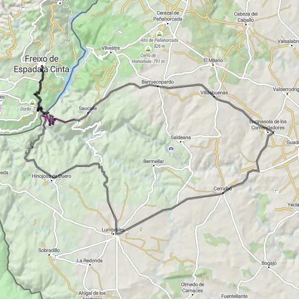 Miniatura do mapa de inspiração para ciclismo "Rota do Douro Superior" em Norte, Portugal. Gerado pelo planejador de rotas de ciclismo Tarmacs.app