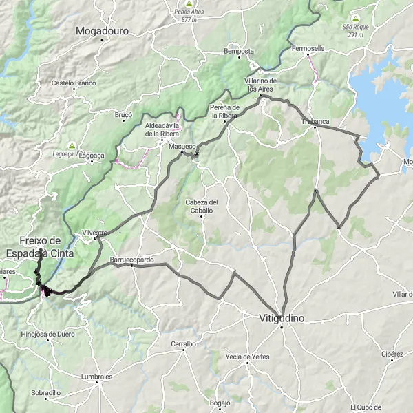 Miniatura do mapa de inspiração para ciclismo "Rota dos Castelos e Aldeias Históricas" em Norte, Portugal. Gerado pelo planejador de rotas de ciclismo Tarmacs.app