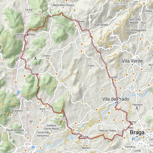Miniatura do mapa de inspiração para ciclismo "Circuito dos Vales Verdes" em Norte, Portugal. Gerado pelo planejador de rotas de ciclismo Tarmacs.app