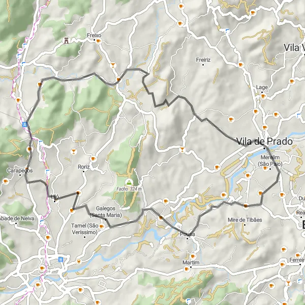 Miniatura do mapa de inspiração para ciclismo "Caminho Histórico de Frossos" em Norte, Portugal. Gerado pelo planejador de rotas de ciclismo Tarmacs.app