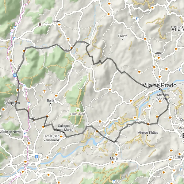 Map miniature of "Frossos - Merelim (São Pedro) Loop" cycling inspiration in Norte, Portugal. Generated by Tarmacs.app cycling route planner