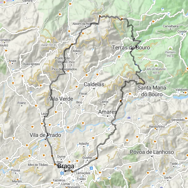 Miniatura do mapa de inspiração para ciclismo "Rota das Colinas de Norte" em Norte, Portugal. Gerado pelo planejador de rotas de ciclismo Tarmacs.app