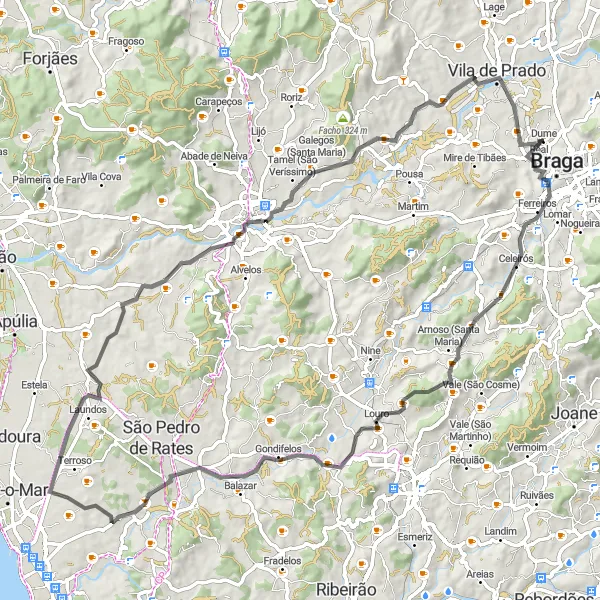 Map miniature of "Frossos - Maximinos Road Ride" cycling inspiration in Norte, Portugal. Generated by Tarmacs.app cycling route planner