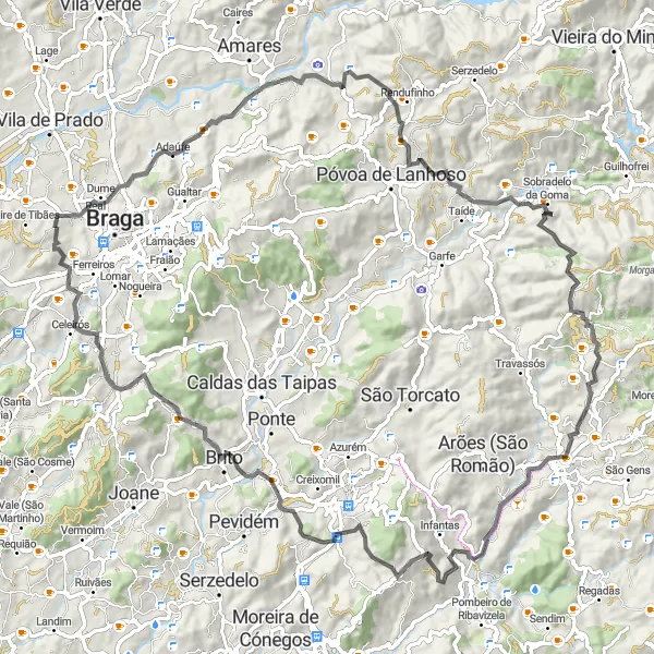 Miniatura do mapa de inspiração para ciclismo "Desafio das Encostas" em Norte, Portugal. Gerado pelo planejador de rotas de ciclismo Tarmacs.app