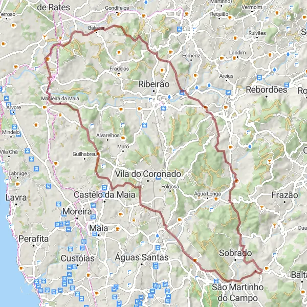 Miniatura do mapa de inspiração para ciclismo "Caminho Gravel Avioso (Santa Maria) - Sobrado" em Norte, Portugal. Gerado pelo planejador de rotas de ciclismo Tarmacs.app