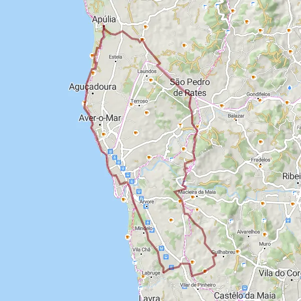 Miniatura do mapa de inspiração para ciclismo "Trilho da Costa" em Norte, Portugal. Gerado pelo planejador de rotas de ciclismo Tarmacs.app
