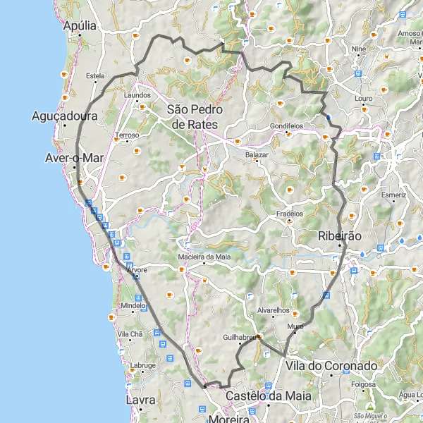Miniatura do mapa de inspiração para ciclismo "Rota Panorâmica Road" em Norte, Portugal. Gerado pelo planejador de rotas de ciclismo Tarmacs.app