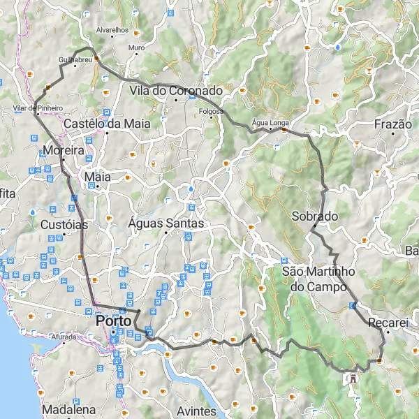 Miniatura do mapa de inspiração para ciclismo "Exploração da Paisagem Road" em Norte, Portugal. Gerado pelo planejador de rotas de ciclismo Tarmacs.app