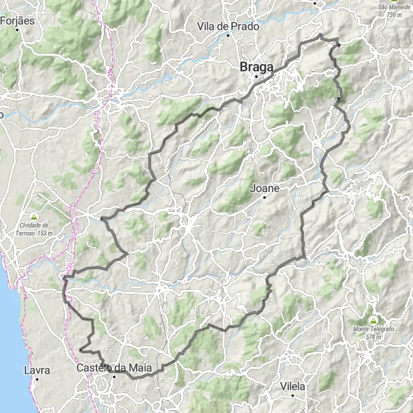 Miniatura do mapa de inspiração para ciclismo "Rota dos Picos Road" em Norte, Portugal. Gerado pelo planejador de rotas de ciclismo Tarmacs.app